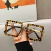 Sunglasses 2023 Oversized Leopard Glasses For Women Men Thick Frame Square Anti-Blue Ray Eyeglass Luxury Clear Computer Eyewear