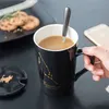 Mugs Ceramic 12 s Creative Glass with Spoon Lid Black and Gold Porcelain Zodiac Milk Coffee Cup Drinkware 231013