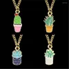 Pendant Necklaces Cute Cartoon Mini Enamel Plant Potting Succulent Cactus Necklace For Girl Boy Child DIY Lovely Kawaii Jewelry Gift