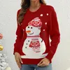 Kadın Sweaters Sonbahar Giyim Bayanlar Sweater Knited Pullover Noel Baskı Gevşek Yuvarlak Boyun Retro Sıcak Kardan Adam