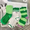 Chaussettes Bonneterie Coton Femmes Chaussettes Longues Tube Moyen Coréen Blanc Respirant Loisirs Filles Broderie Mâle Chaussette Printemps Été Rayure Femme Mignon 231012