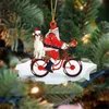 Decorações de Natal 2D Flat Cartoon Papai Noel Pingente Acrílico Filhote de Cachorro Boneca Bicicleta Equitação Xmas Árvore Pendurada Ornamentos Decoração de Ano Novo 231013