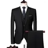 Men's Suits (Jacket Vest Pants) Mens High Quality Business Wedding 3 Pieces Suit One Buckle Solid Color Dress Set Groom Tuxedos