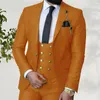 Herrenanzüge, 3-teilig, einfarbig, weinrot, mit spitzem Revers, zweireihig, für formelle Hochzeitsanzüge, elegant (Blazer, Hosen, Weste)