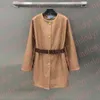 Vêtements d'extérieur en laine pour femmes, coupe-vent mélangé de styliste, col rond, mi-long, Trench-Coat avec ceinture, automne-hiver