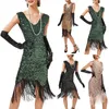 Casual Dresses Elegant Ball Prom Gown With Long Gloves Sexy Evening Party For Women Fashion Sequin Tassel Slim Green Dress Vestidos