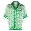 Kazablanka ping pong klasik erkek gömlekler çayır yeşil baskı unisex gevşek İngiliz ipek gömlek kısa kollu tasarımcı tees kadın lOO255e