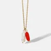 Natürliche Süßwasser Perle Rote Koralle Anhänger Edelstahl Halskette Für Frauen Einzigartige Halsband Schmuck Sommer Party Necklaces221j