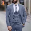 Costumes pour hommes Mode rayé pour hommes Plus Taille Mariage 3 pièces Pantalon Ensemble Grooms Dîner Peaked Revers Tuxedos Custome Homme Pour Mariage