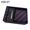 Cravatte da uomo Cravatte da lavoro Confezione regalo nera Cravatte in poliestere solido a righe Sciarpa da tasca Set regalo fermacravatta 231013