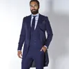 Herenpakken Vintage Marineblauwe Slipjas Mannen Voor Bruiloft Maatwerk Bruidegom Tuxedos Man Lange Blazer 3 Stuk Terno Masculino Bruidsjonkers Pak