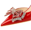 Czerwone Kobiety Pumpy Patentowe buty skórzane kobiety wysokie obcasy 7,5 cm 10,5 cm Bowknot Rhinestone Stilettos Buty Buty