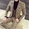 Mäns kostymer 2023 Plaid brudgum Wear Tuxedos Korean Slim Three Piece Casual Large Size Suit Groom's Man