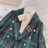 Kledingsets Mode Babymeisjeskleding Set Herfst Lente Vintage Plaid Blazer Uitloper Jas Shorts Kinderkleding Outfits Pak 2 stuks 27Y 231012