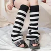 Chaussettes Y2k Goth Lolita rayées pour femmes, gothique japonais, longues, automne hiver, poignets tricotés, chauffe-cheville