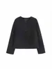 Women's Jackets Women Fashion Pocket Decoration Wool Blend Black Woolen Coat Vintage Long Sleeve Button-up Female Outerwear Chic Overshirt