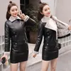 Damen Leder WYWMY Herbst Winter PU Jacke Frauen Kunstpelz Mantel Damen Schlank Kurz Motorrad Biker Basic Warm Plüsch Outwear