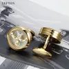 Cuff Links High quality Golden Cufflinks For Mens Wedding Groom Lepton Movement Steampunk Gear Cuff links Cuffs Relojes Gemelos 231012