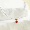 Pendant Necklaces Beautiful And Cute Red Heart Imitation Pearl Necklace For Women Collar Stainless Steel Clasp Exquisite Fashion Jewelry