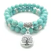 SN0643 Tree of Life Jewelry Yoga Mala Armband Turquoise Healing Protection Elastic Pärled Stackande armband Spirituella smycken2577