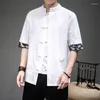 Magliette da uomo Camicia in cotone e lino Top Patchwork estivo Manica corta Camicetta ampia Uomo Taglie forti Harajuku Camisa cinese Masculina sociale