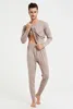 Pyjama en coton et soie pour homme, sous-vêtement thermique, costume, vêtements d'automne, bas de chemise, pantalon, col rond, fin et confortable