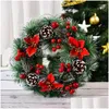 装飾的な花プレリット人工クリスマスリースフロントドアリースパインコーンベリーと素朴なDH76B
