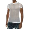 Camisetas para hombres Camisetas para hombres Ahuecar hacia fuera Ver a través de malla de rejilla Manga corta Sudadera con capucha Camiseta Cuello redondo Camisetas sólidas Tops Club Performance