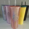 Tumblers 710ml Personalized Starbucks Cups Iridescent Bling Rainbow Unicorn Studded Cold Cup Tumbler Coffee Mug with Straw269S