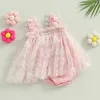 Pagliaccetti Pudcoco Neonato nato Baby Girl Pagliaccetto estivo Carino senza maniche scollo quadrato Stampa floreale Body Abito in tulle 0-12M