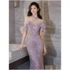 Mors klänningar Modig Shiny Mermaid Mor of the Bride Dresses High Neck Plus Size Purple Bling Wedding Gästklänning Spets Appliqued OT1RX