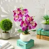 Flores decorativas borboleta artificial orquídea vaso bonsai com vaso plantas falsas para casa quarto sala de estar decoração presentes