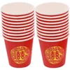 Copas descartáveis palhas 100 pcs vermelho dupla felicidade vidro papel prático papel de mesa festiva de mesa