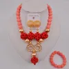Halsbandörhängen sätter de senaste rosa nigerianska bröllopskorallpärlorna Kostym Afrikanska smycken 12-F-01