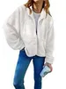 Damen Fleecejacke Fuzzy Langarm Kurzmäntel Button Down Sherpa Oberbekleidung mit Taschen 9YV50