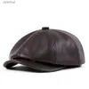 Bérets LA SPEZIA casquette de gavroche en cuir véritable hommes chapeau octogonal de haute qualité automne hiver béret véritable peau de vache casquette plate L231106