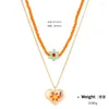 Pendant Necklaces Double Necklace Women's Fashion Temperament Hand-Beaded Love Heart Small Flower Enamel Dripping Oil