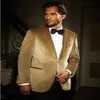 Handsome Gold Velvet Groom Tuxedos Shawl Collar Men's Toast Dress Work Business Suits Jacket Pants Bow Tie W221 & Blazers289w