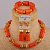 Necklace Earrings Set Orange Coral African Beads Jewelry Nigerian Wedding Bridal