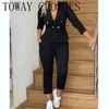 Women's Two Piece Pants Set Women Outfit 2023 Elegant Double Breasted Long Sleeve Office Lady Blazer Coat & Skinny Work Female Suits