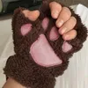 Vijf Vingers Handschoenen Kawaii Vrouwen Kat Handschoenen Mode Meisjes Kat Klauw Poot Pluche Wanten Warme Zachte Pluche Korte Vingerloze Halve Vinger Winter HandschoenenL231015