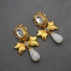 Stud Earrings Autumn European And American Women's Vintage Gold-plated Bow Water Drop Glass Ear Clip Shoulder Sweep Style