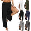 Erkekler Pantolon Kadın Moda Yoga Pantolon Yüksek Bel Slit Geniş Bacak Haren Pantolon Spor Salyaç Taytlar Sıradan Katı İçi Boş Egzersiz Pantolonları EV EĞİTİM 231013