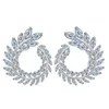 Elegant Hoop Jewelry Earrings Leaf Circle AAA Cubic Zirconia Copper White CZ Earring For Women Party Diamond Graceful Earrings Bri297f