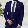 Herrenanzüge, 3-teilig, einfarbig, weinrot, mit spitzem Revers, zweireihig, für formelle Hochzeitsanzüge, elegant (Blazer, Hosen, Weste)