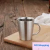 Simple Stainless Steel Coffee Cups Double Layer Anti Scald Mugs With Handle Portable Mug Eco Friendly Drinking Cup Water Bottle