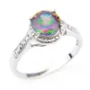 LuckyShine Classic Vintage Fire Round Rainbow Mystic Topaz Rings 925 Silver Zircon Women Lover's Ring for Holiday Wedding Par288n