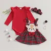 Clothing Sets ma baby 0 18M Christmas born Infant Baby Girl Clothes Knit Red Romper Deer Plaid Skirts Headban Xmas Outfits Costume D05 231012