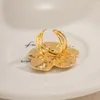 Cluster-Ringe, übertrieben, Edelstahl, eingelegt, Sonnenblumen-offener Ring für Frauen, Strand, Meer, verstellbar, wasserdicht, Schmuck, Urlaubsgeschenk