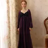 Velvet Warm Dress Sleepwear For Women Elegant Nightgowns Long Bridesmaid Bride Dresses Long Sleeve Vneck Evening Party Clothing